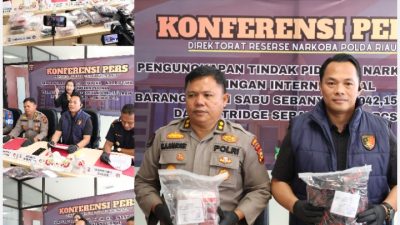 Selamatkan 35 Ribu Jiwa, Polda Riau Gagalkan Peredaran 6,94 Kg Sabu dan 969 Cartridge Etomidate Senilai Rp9,8 Miliar